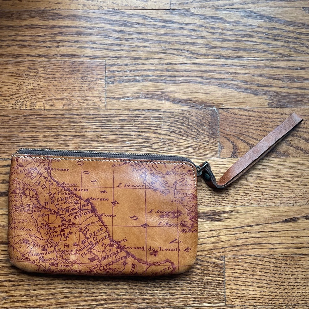 Patricia Nash Vintage Map Print Leather Wristlet